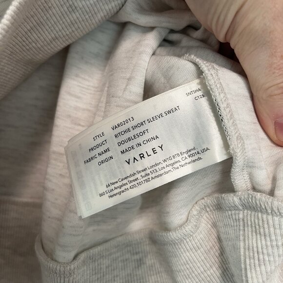 Varley Ritchie Short Sleeve Doublesoft Sweat Sweatshirt in Light Gray Size Large - Picture 3 of 8